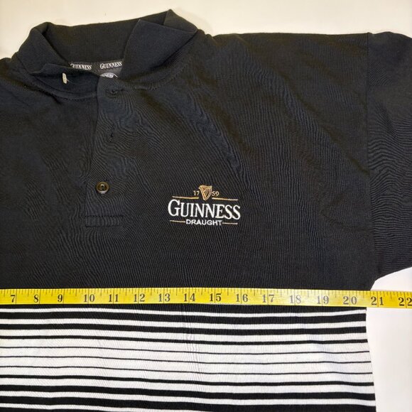 Guinness Draught Embroidered Mens Striped‎ Golf Polo Shirt Sz Medium Black White - Picture 5 of 7